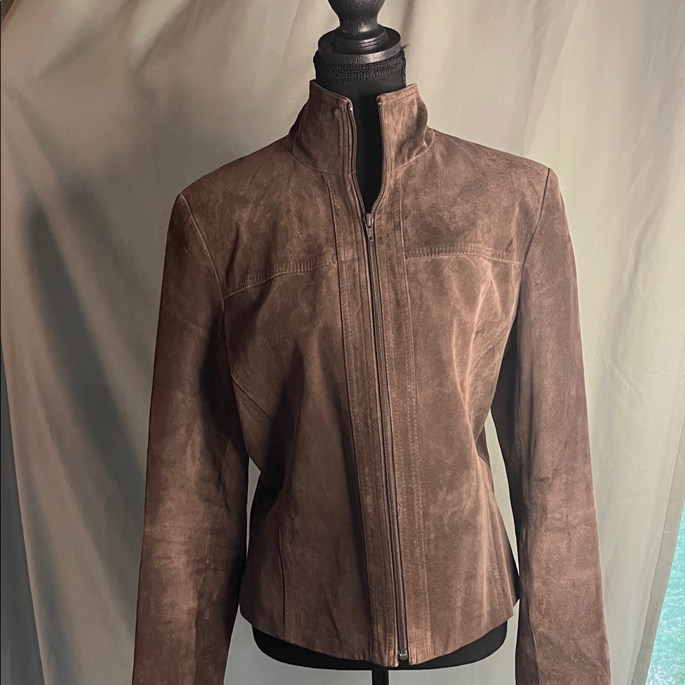Yvonne Marie Brown Suede Leather Zip Jacket